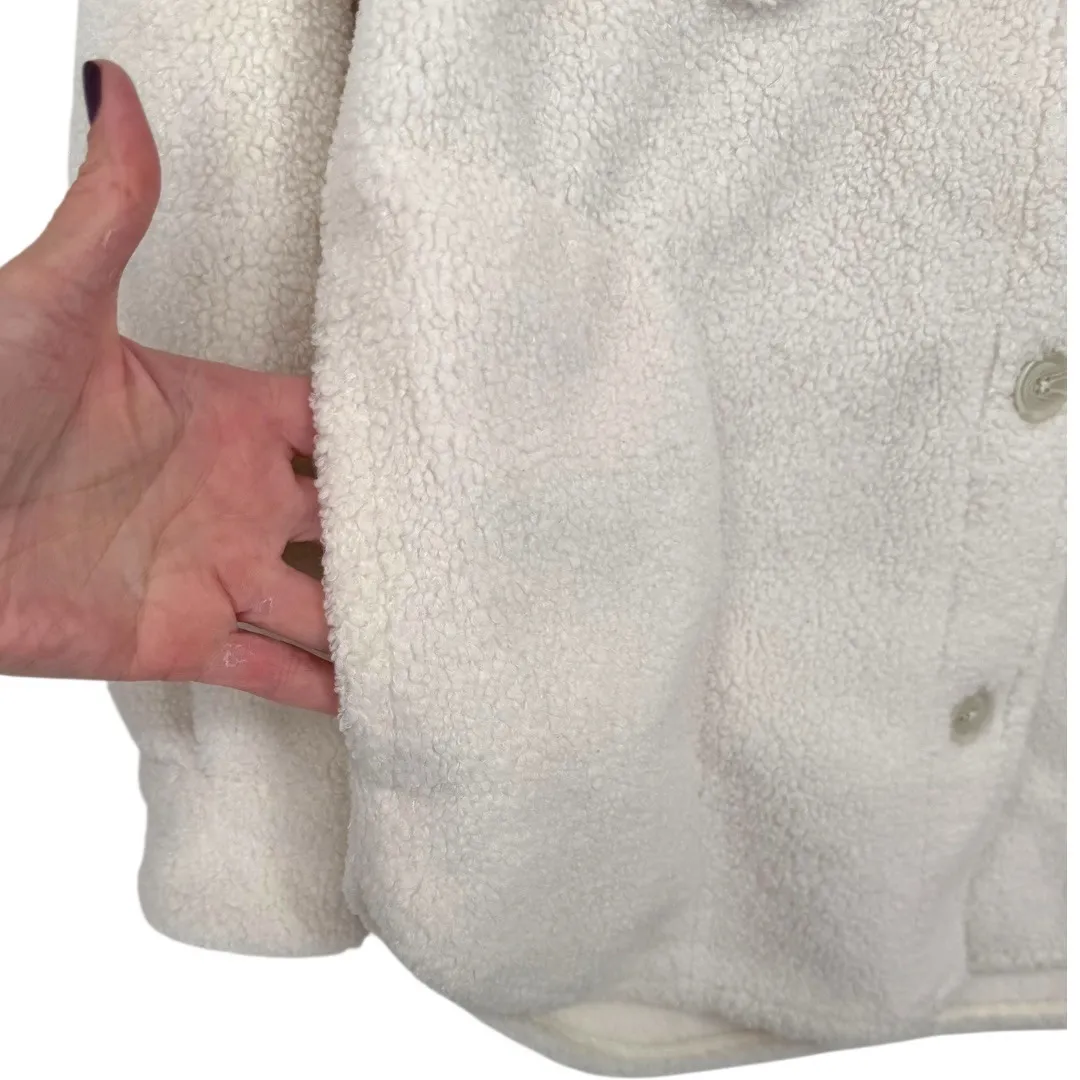Abercrombie Fitch Women's Sherpa Fleece Shirt Jacket‎ Shacket Cream Size Small - Image 10