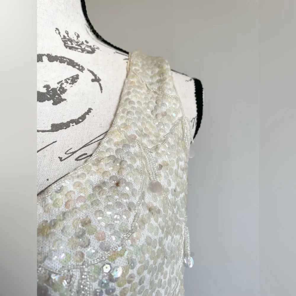 VTG 60s Asahi Bemsilkie Glam Iridescent Sequined Beaded Knit Sleeveless Top - Image 10
