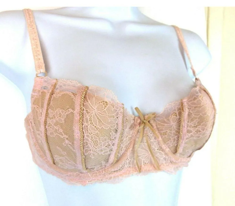 DKNY Belle Du Jour Underwire Balconette Lace Bra Sexy Pink Nude 34B - Image 2