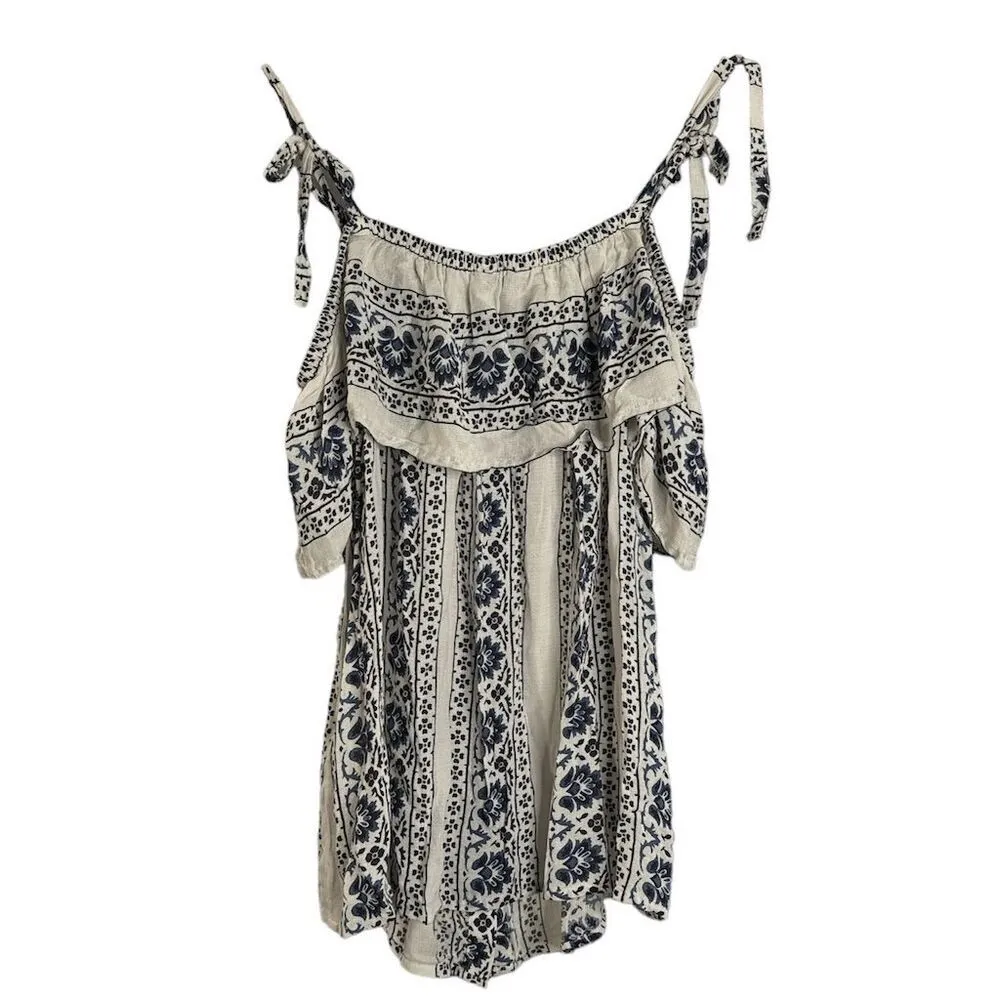 Lucky Brand Women's Blue Floral Off-Shoulder Blouse Medium - Image 14