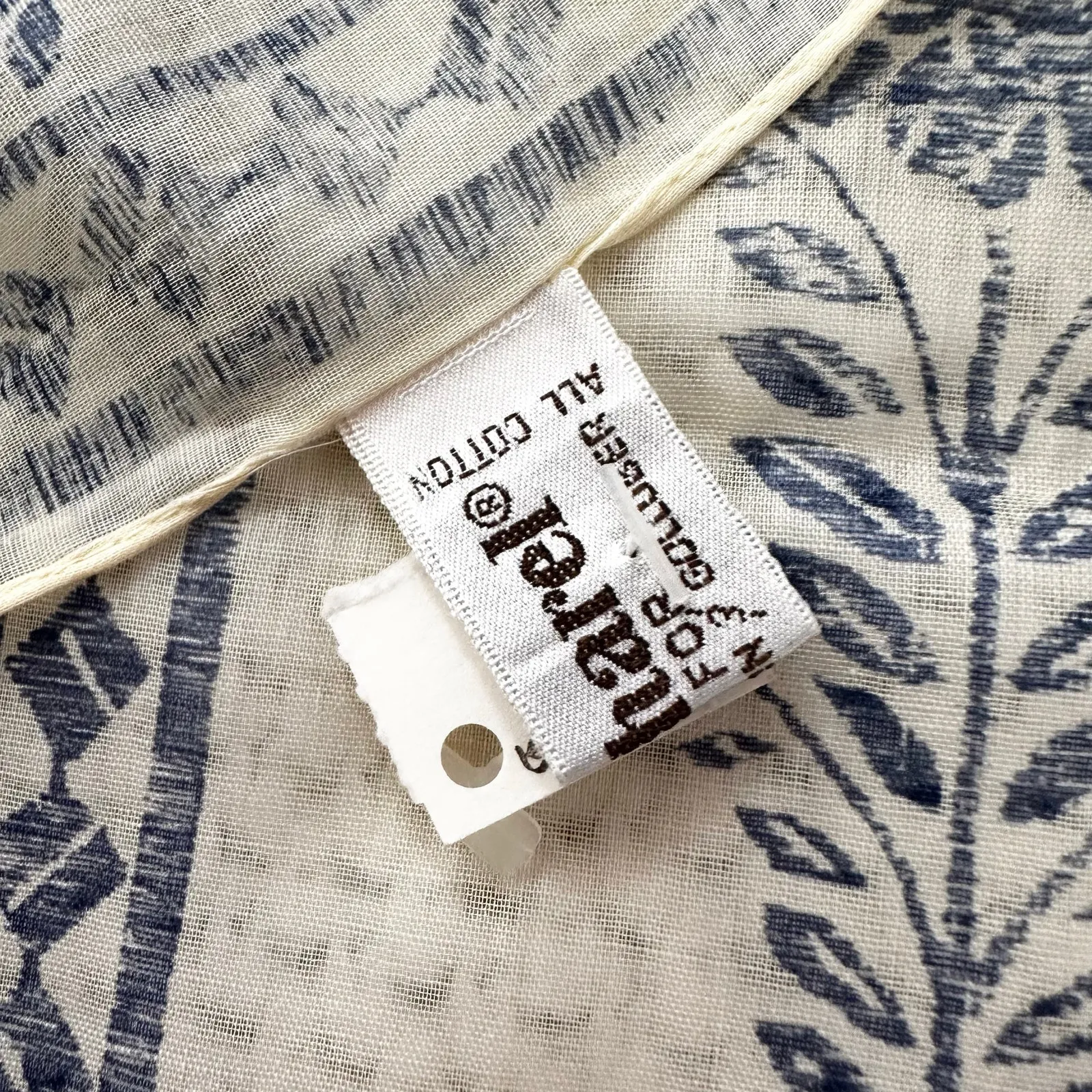 Cacharel Cotton Cream Blue Floral Whimsical Countryside Print Square Scarf - Image 8