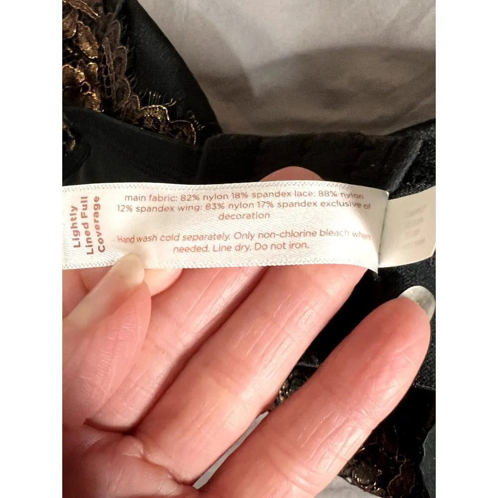 Cacique bra size 38DD blac/ metallic gold lace  Whimsy Goth fairy core underwire - Image 7