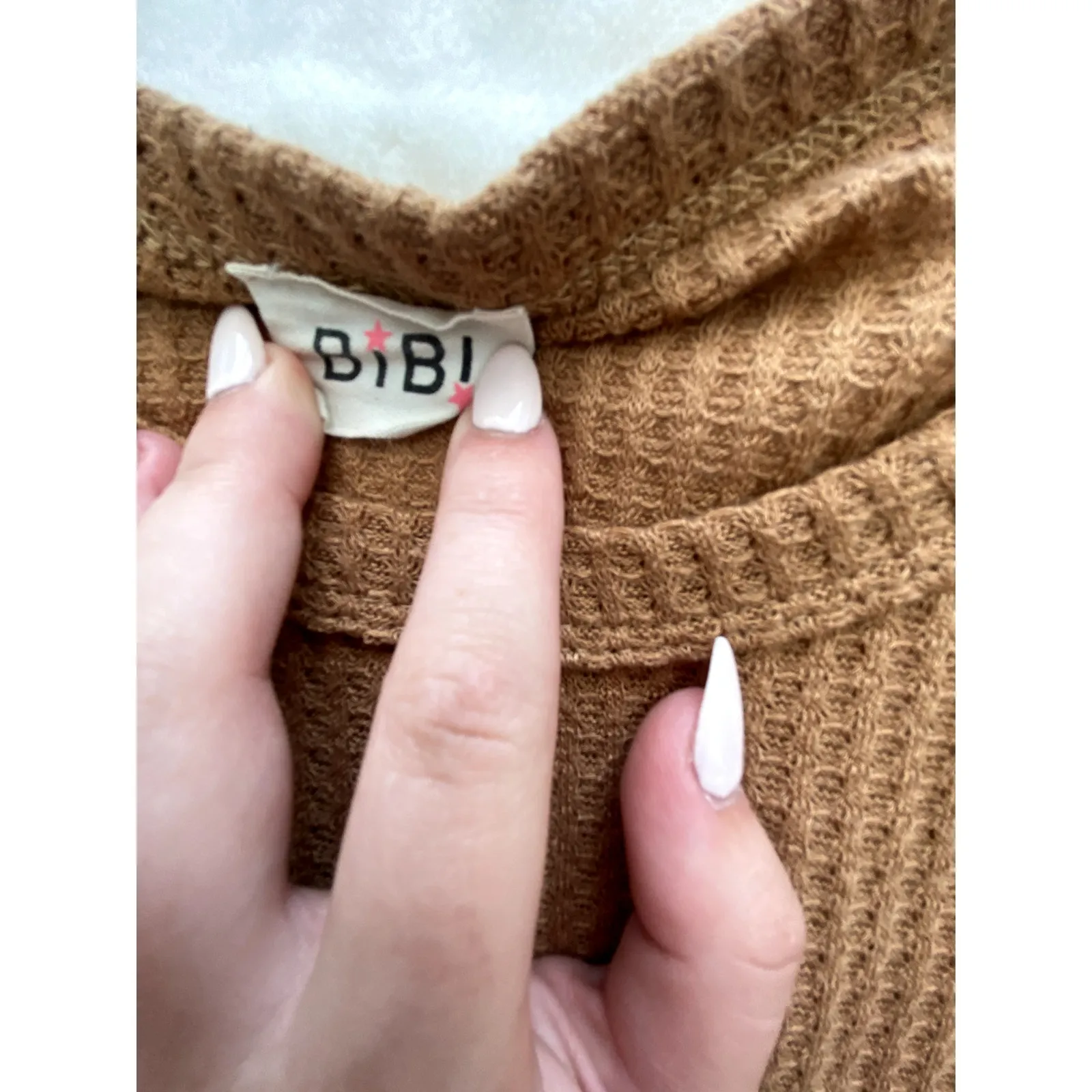 BiBi Womens Brown Waffle Knit Fall Print Long Sleeve Size Medium - Image 4