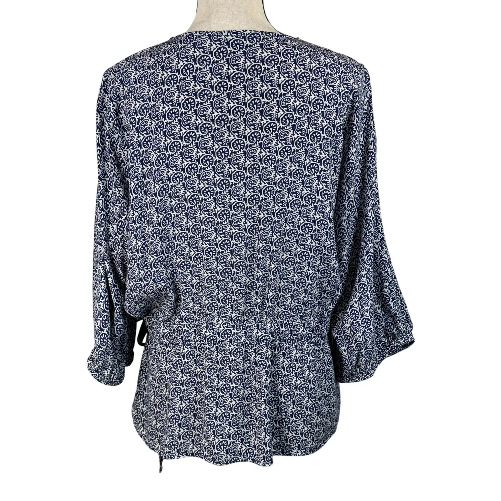 Talbots X-Large Faux Wrap Top Geometric Surplice V-Neck Dolman Elbow Sleeves - Image 9