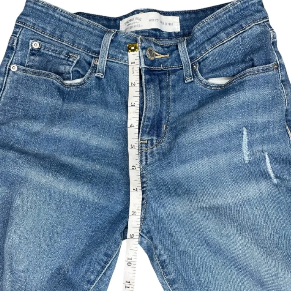 Levis Strauss Signature Denim Distressed Mid Rise Super Skinny Size 26 - Image 5