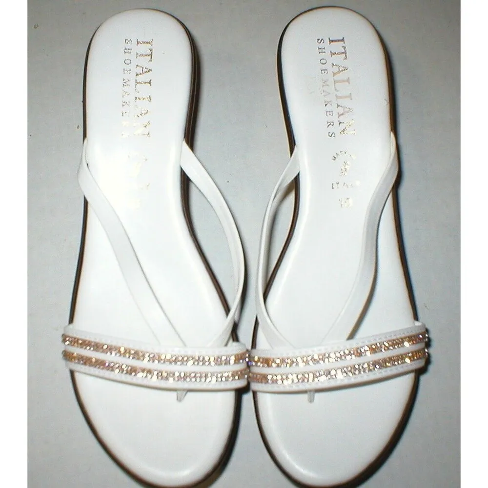 New Womens 10 Italian Shoemakers Crystals Wedge Sandals Platform Shoes White Brn - Image 2