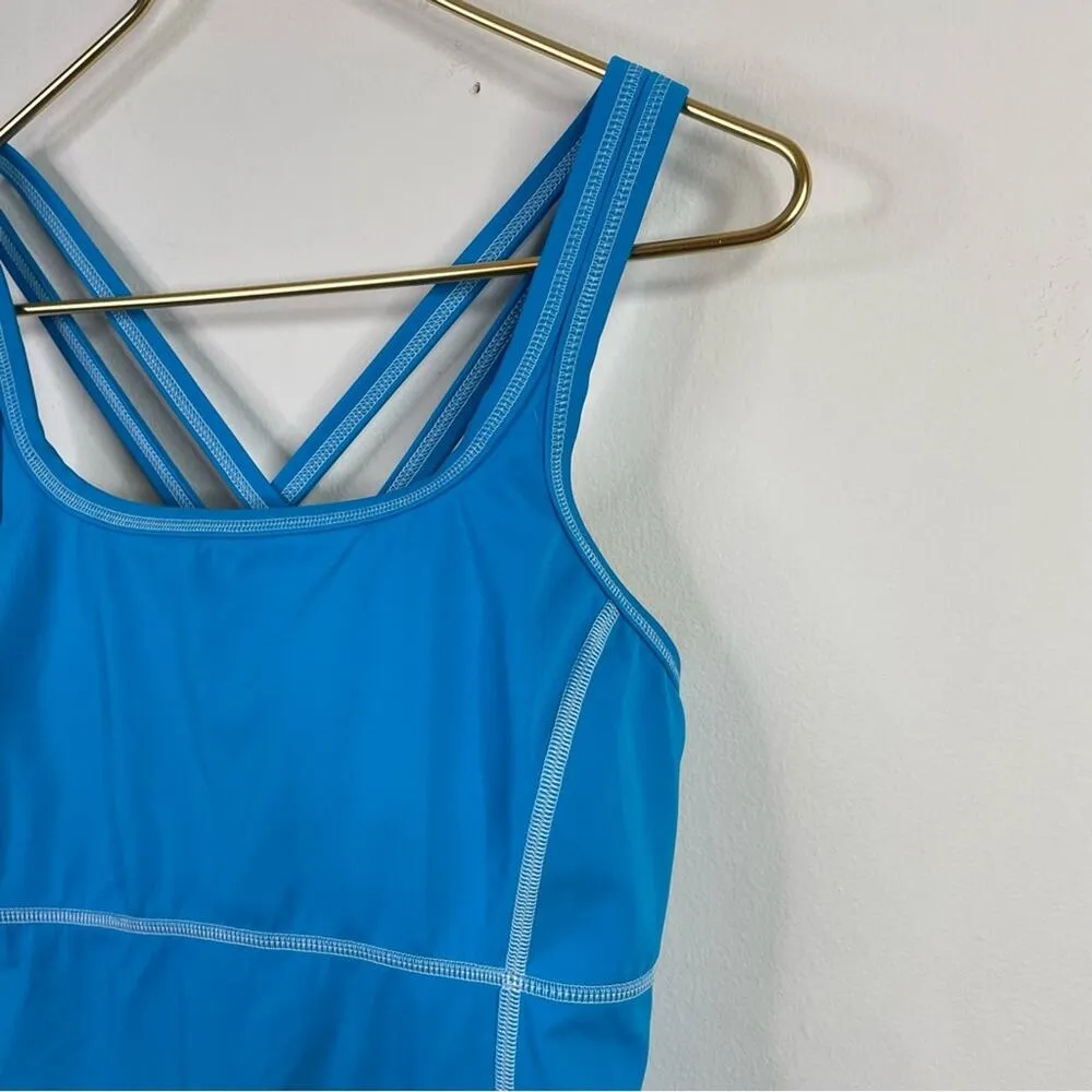 Lands End Bright Aqua Blue Strappy Modest Tankini Swim swimsuit top womens 8 M - Image 2