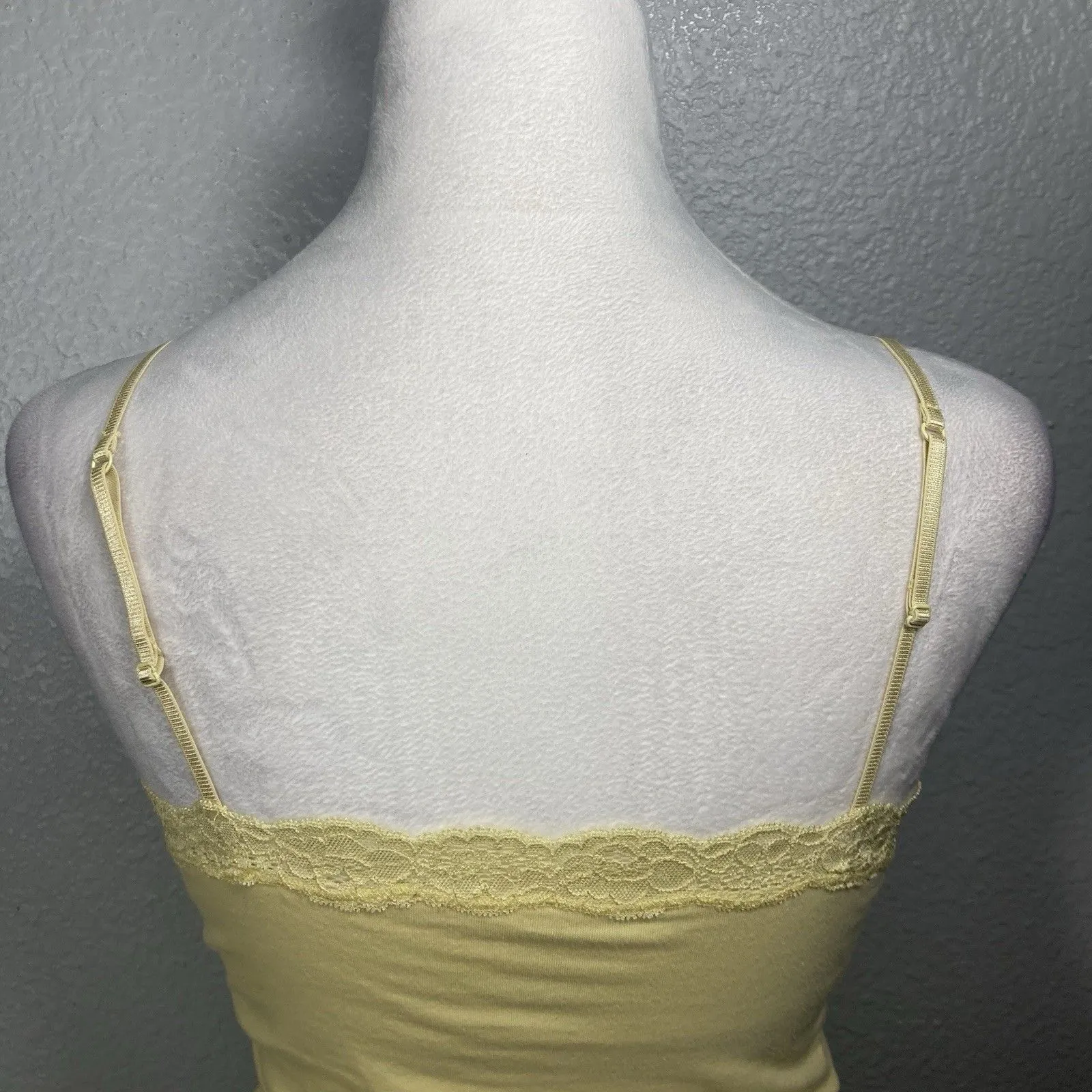Y2K Aeropostale Cami Women’s M Lace Trim Romantic Coquette Pastel Yellow Stretch - Image 5