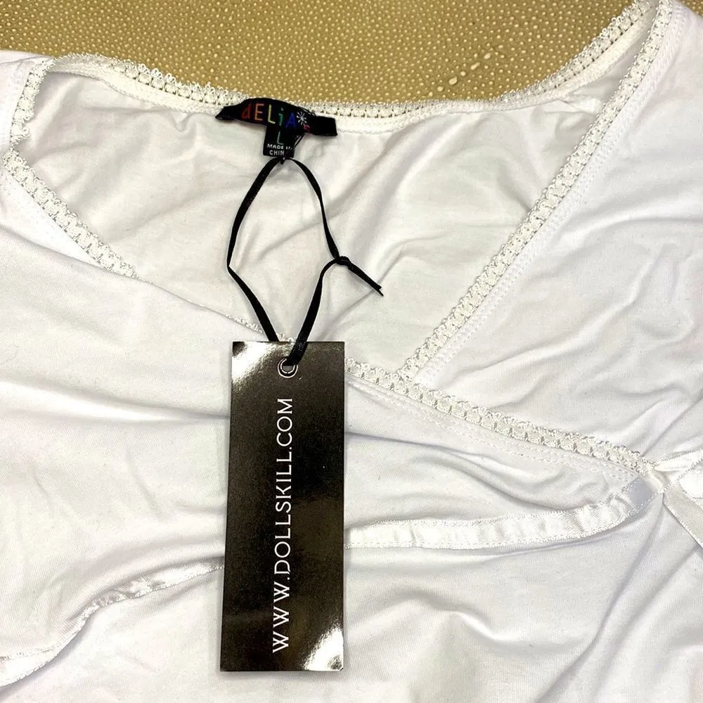dELiA*s by Dolls Kill Pretty Fly Wrap Front Crop Top White Size L - Image 5