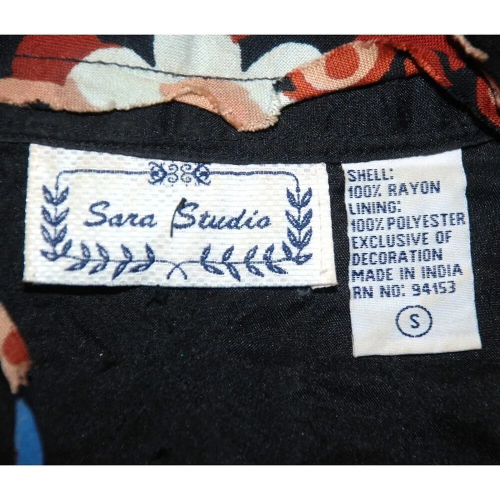 Sara Studio Colorful Bold Retro Size XL Lightweight Shacket Button Front Sequin Black - Image 9