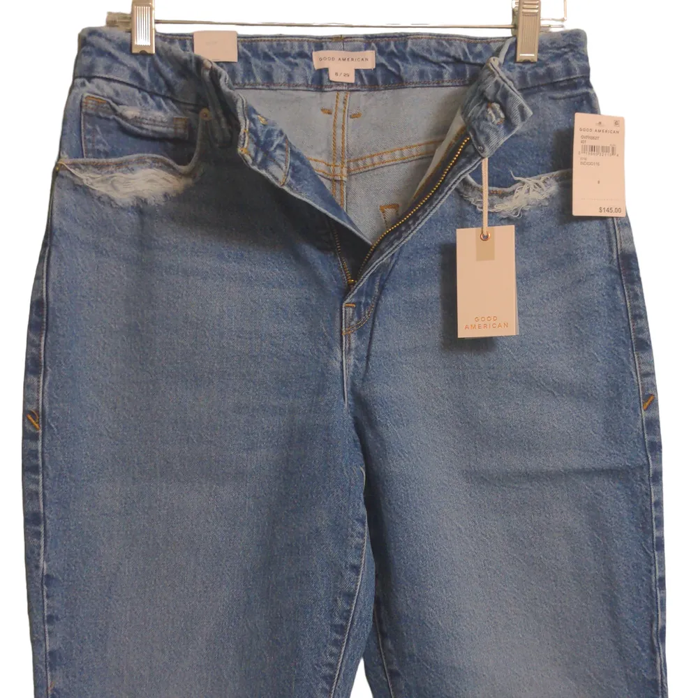 Good American Good Vintage Frayed Hem Straight Leg Jeans Blue High Rise 8 New - Image 4