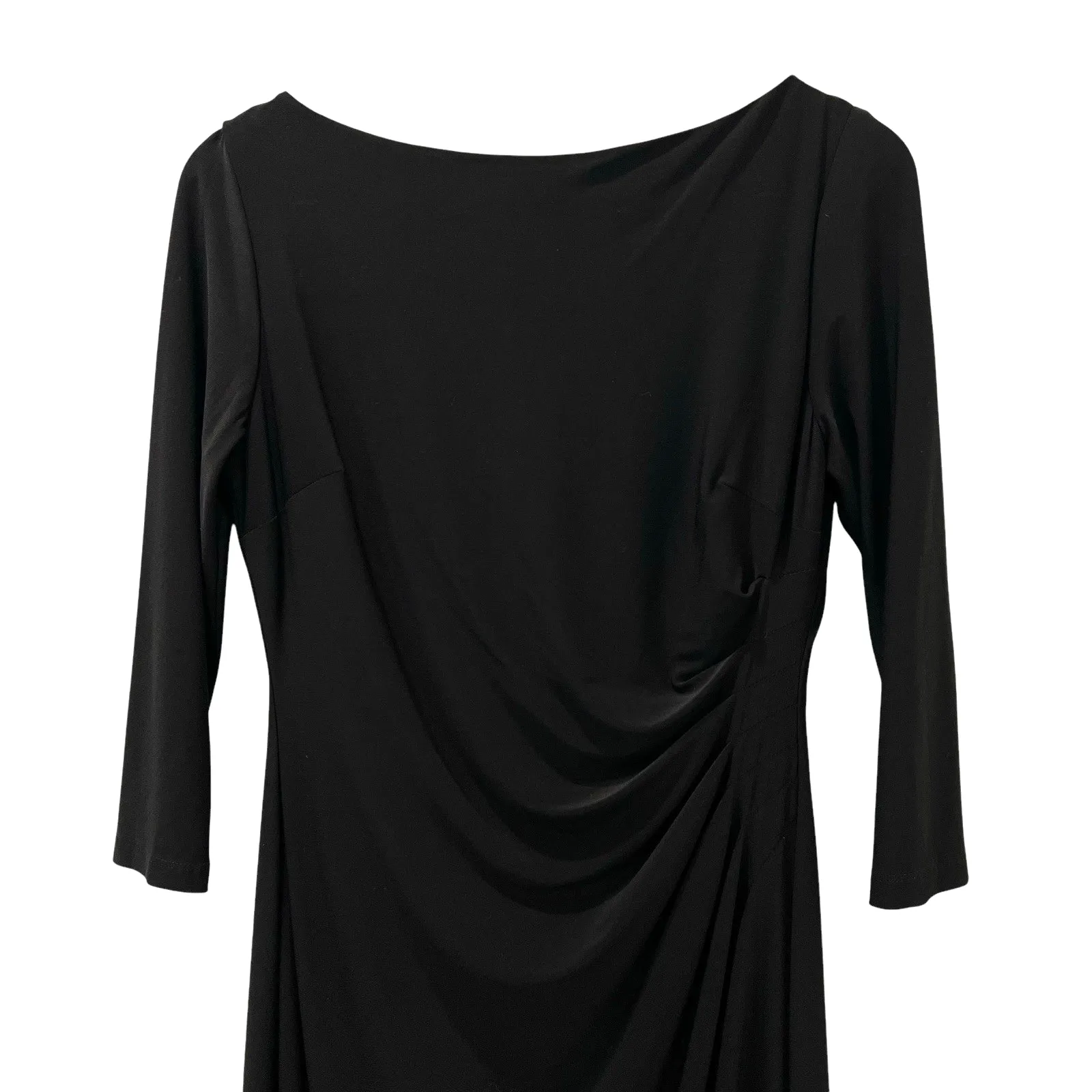 American Living Womens Black Sheath Dress 3/4 Sleeve Midi Length Ruching Size 8 - Image 3