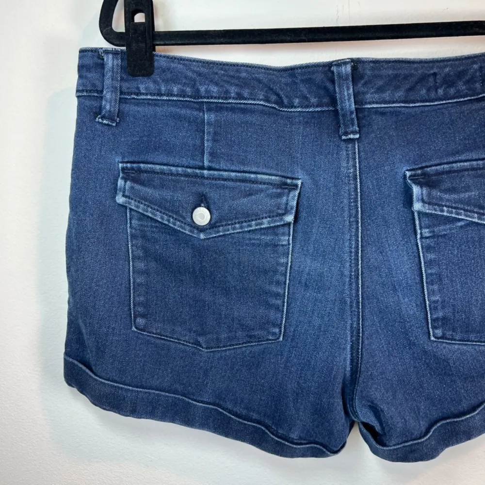 Gap 1969 Pleated Cuffed Jean Shorts Dark Blue Denim Stretch Womens Sz 38in Waist - Image 10