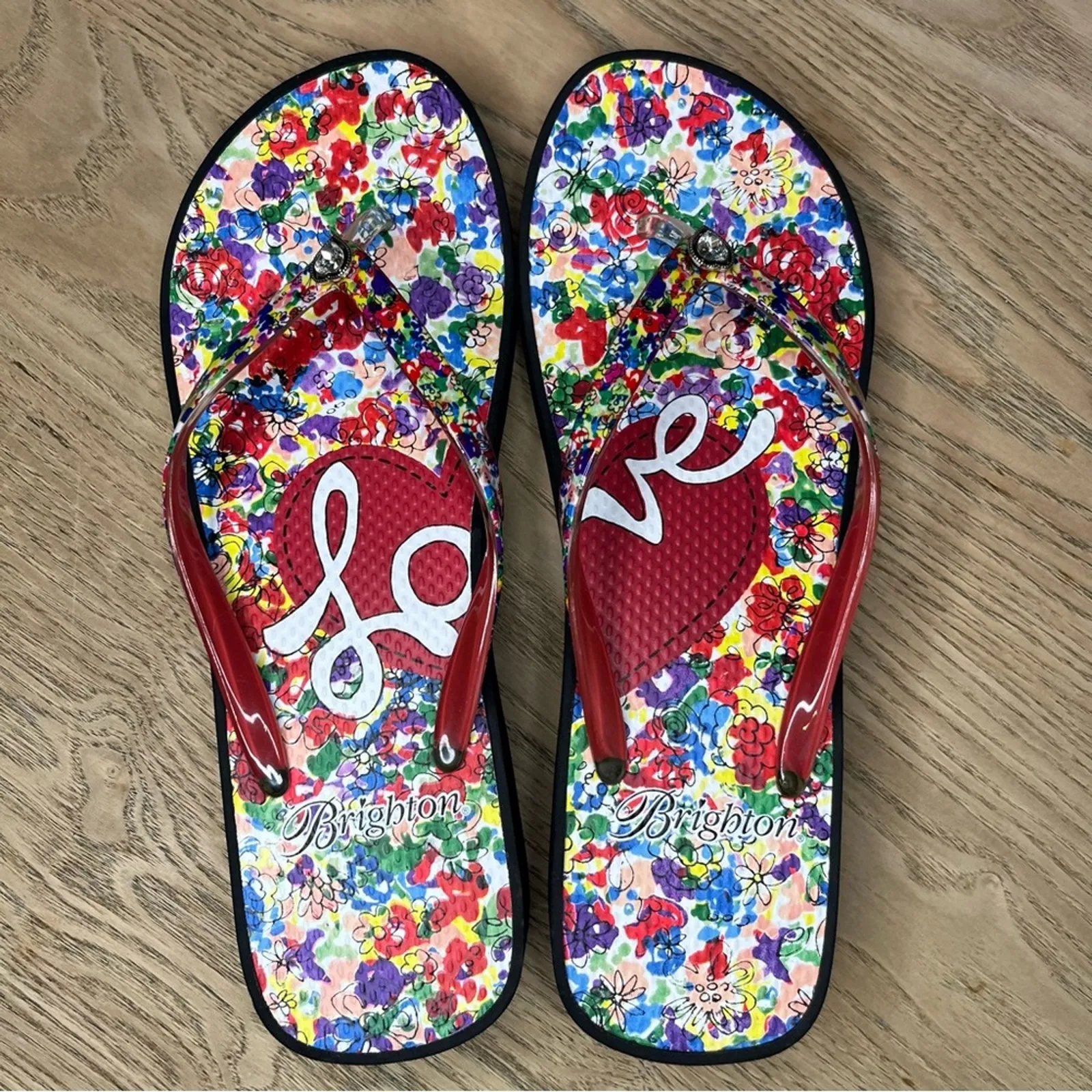 Brighton Posies Love Platform Sandals Floral Wedge Flip Flops Women’s Size 9 - Image 3
