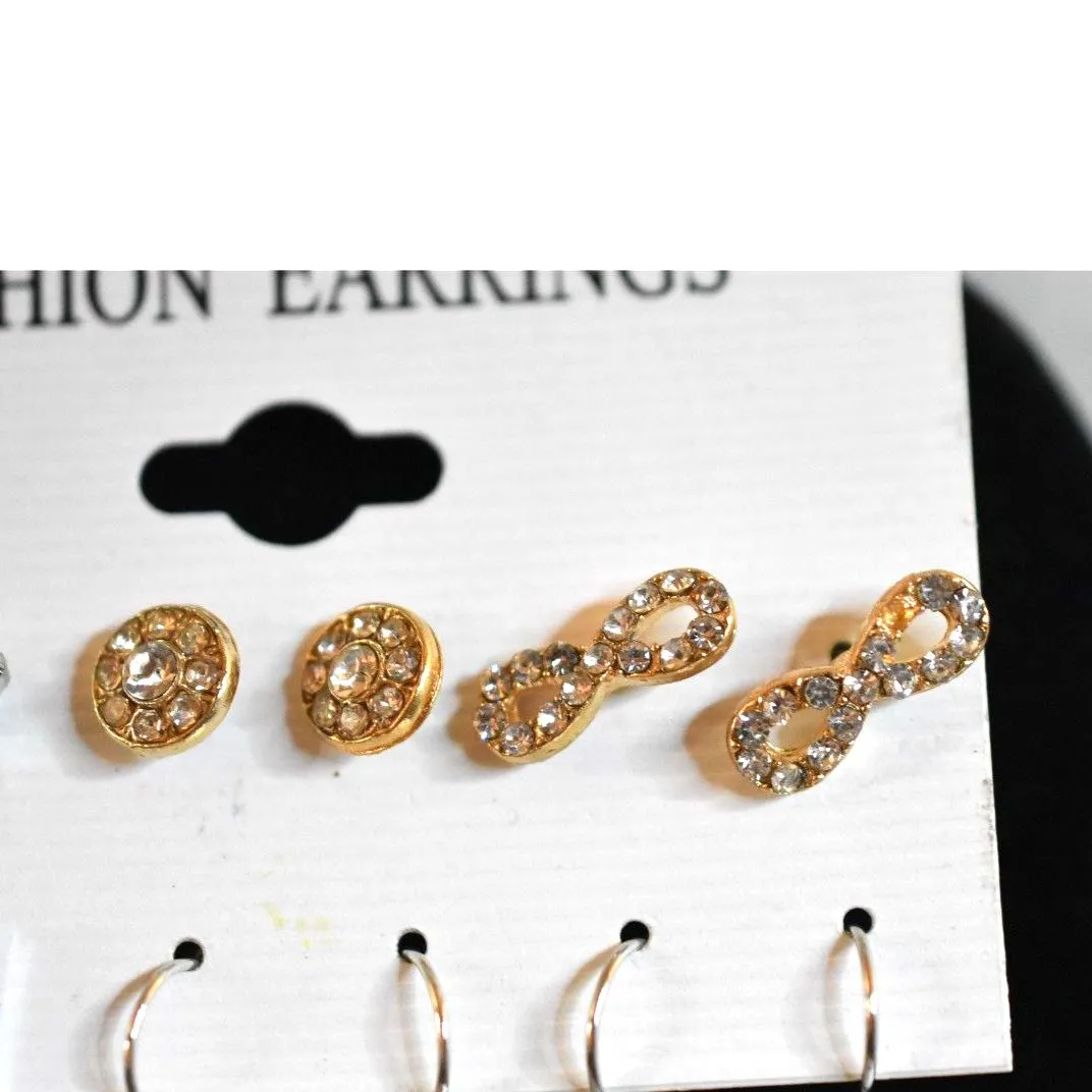 New Fashion Modern 6pr. Retro Glam Variety Of Styles Silver/Gold Tone Earrings - Image 3