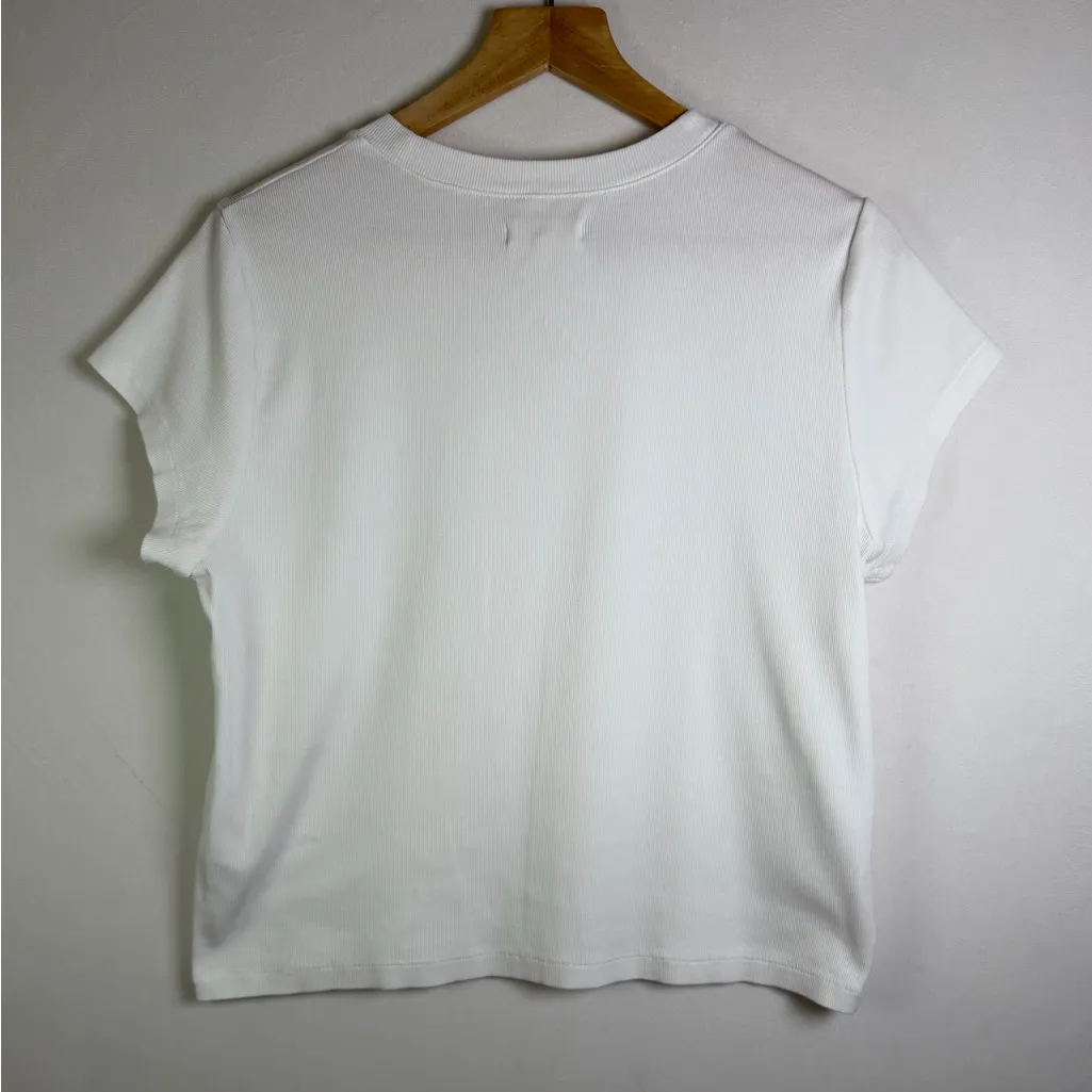 Madewell Women’s White Ribbed Supima Cotton Preppy Tee Baby Tee Size XL - Image 4