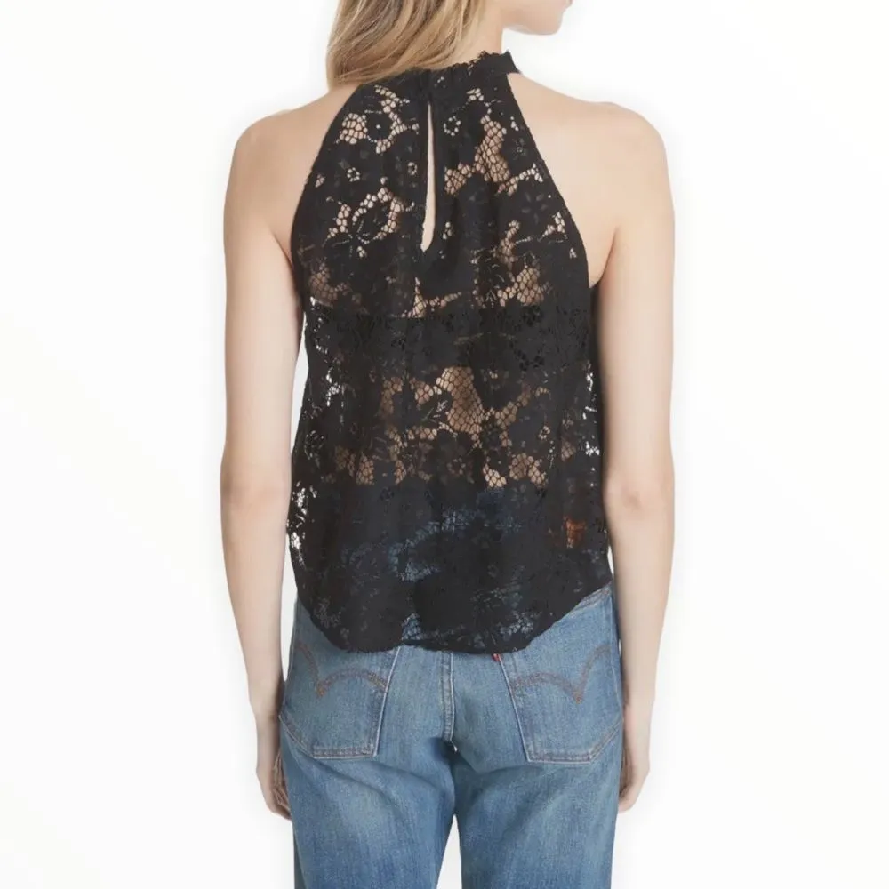 Free People Black Sweet Meadow Dreams Lace Sleeveless High Neck Top size Small - Image 2