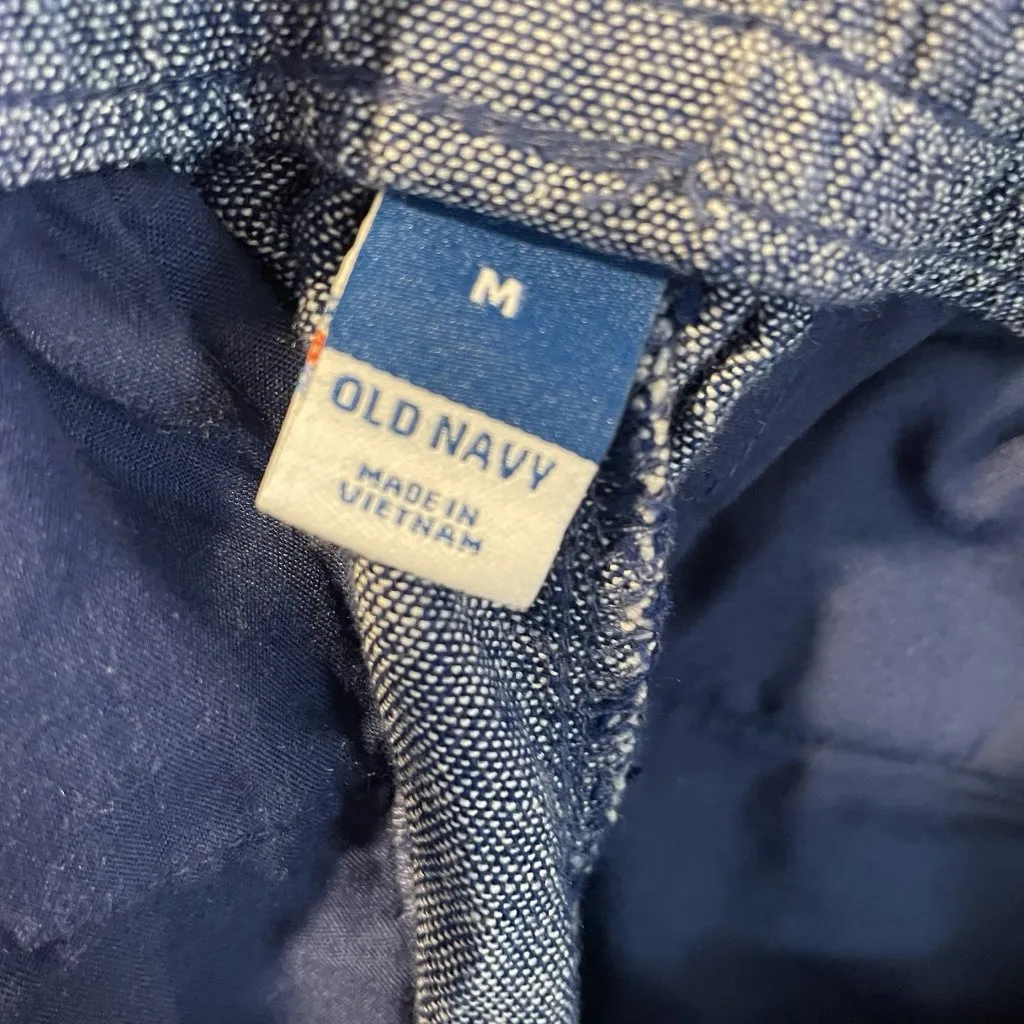 Old Navy Pants Womens Medium Linen Chambray Blue Pull On Tapered Ankle Pockets - Image 3