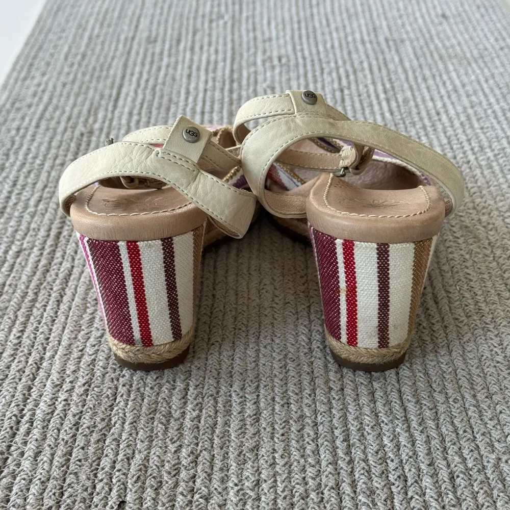 UGG Purple Pink White Striped Espadrille Wedge Strappy Sandals Sz 8 - Image 3