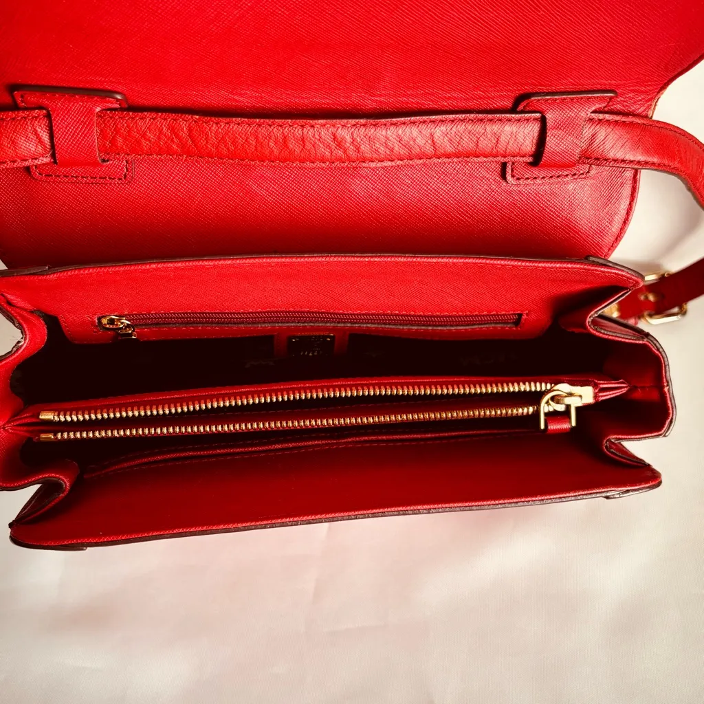 MCM Authentic Red Leather Shoulder crossbody Bag – Made in Korea - Image 7