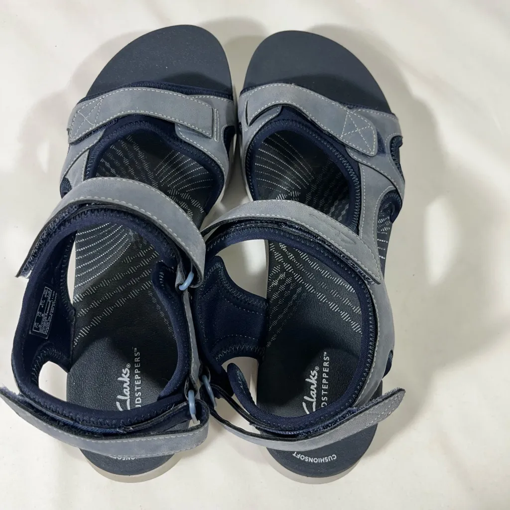 CLARKS CLOUDSTEPPERS MIRA BAY STRAPPY SANDAL CUSHION SOFT 10M BLUE PREOWNED - Image 5