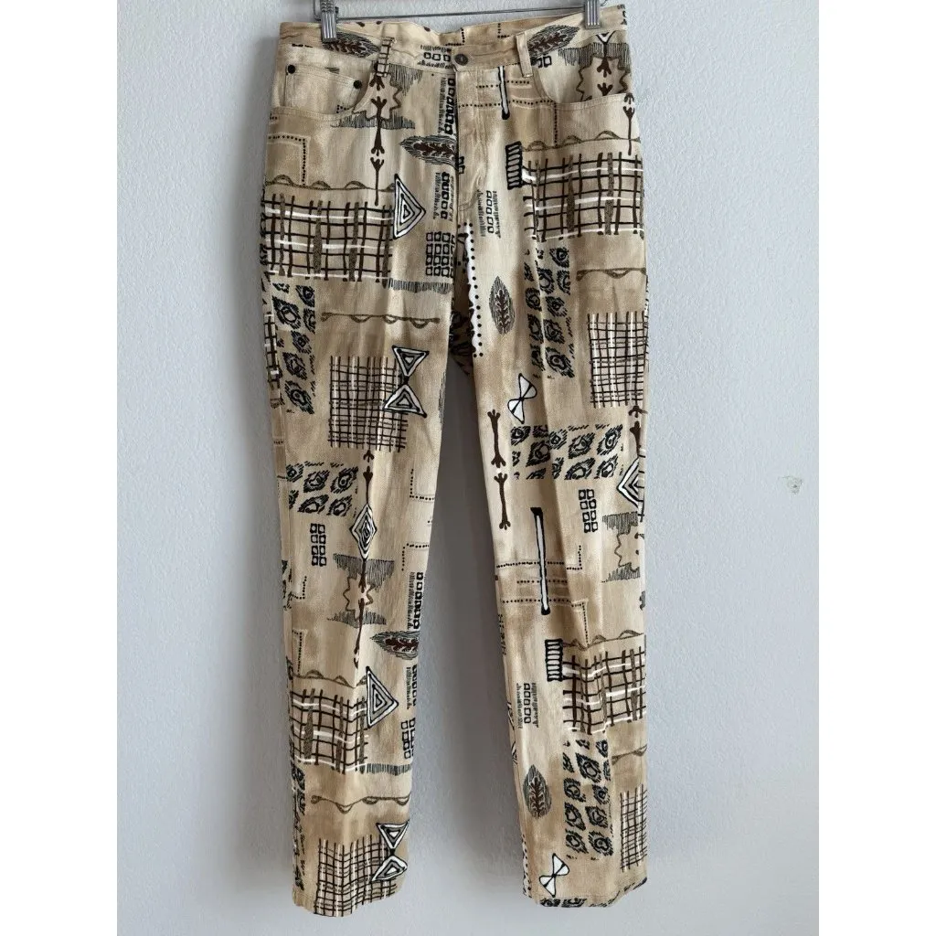 Chico’s Design Pants Women’s Size M Jeans Beige Tribal Casual Artistic‎ Western - Image 3