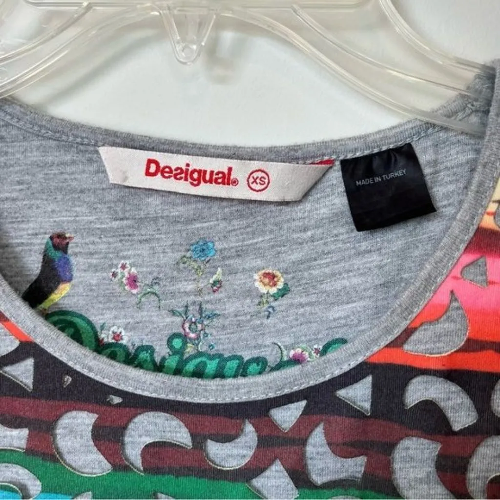 Desigual multicolor rainbow phoenix laser cutout pull over shift dress XS - Image 5