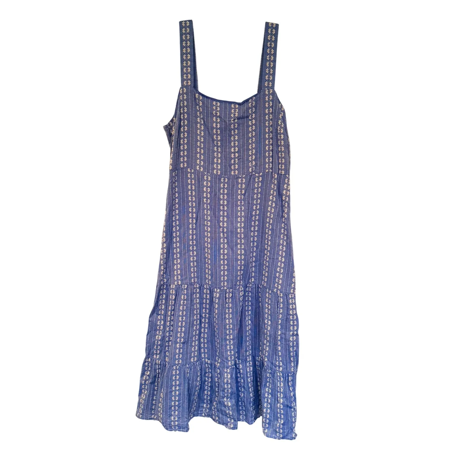 Madewell Embroidered Button-Back Tiered Sundress Women's 14 Blue Feminine Boho - Image 5