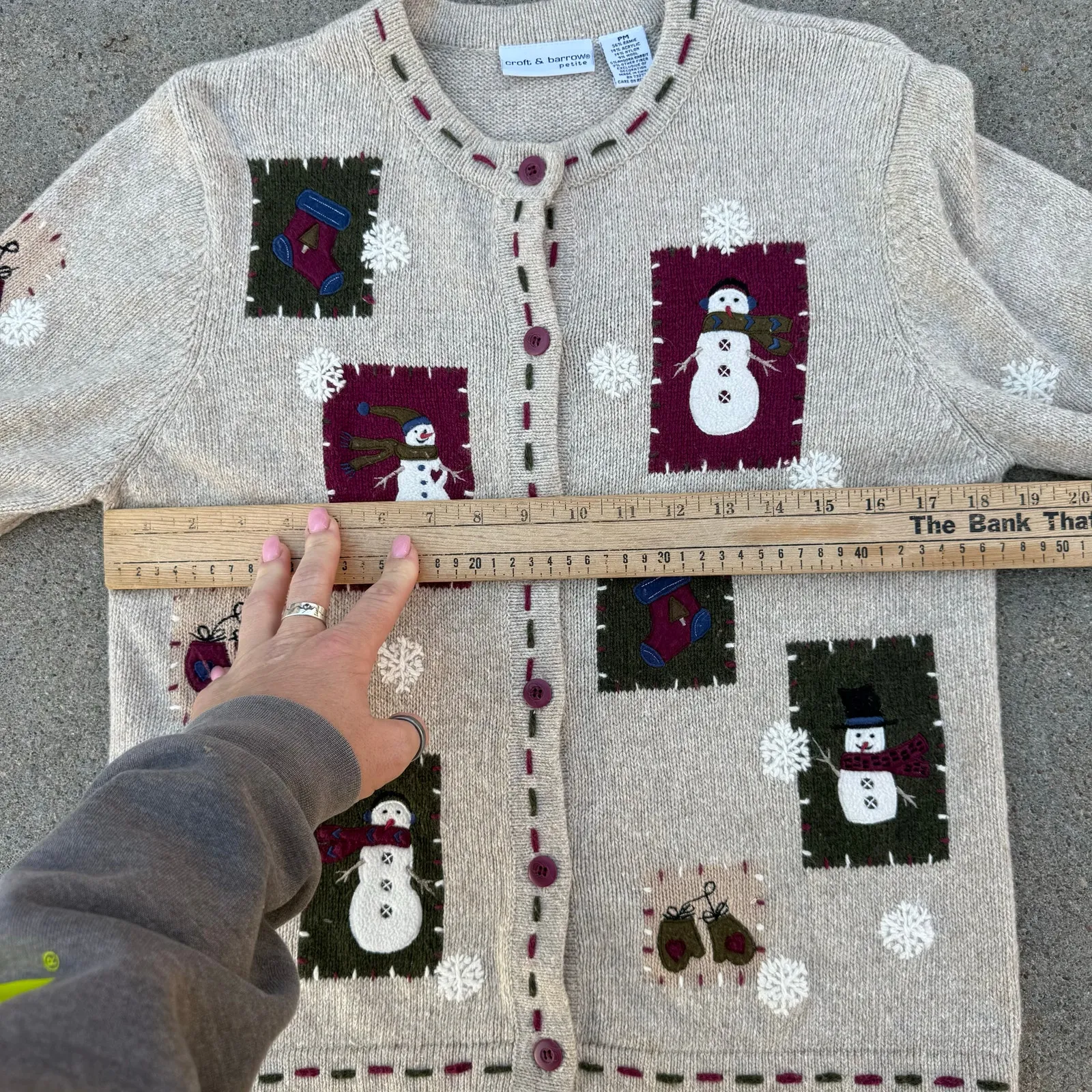 VTG Petite Rustic Cabincore Snowman Patchwork Christmas Cardigan Sweater MEDIUM Size undefined - Image 5