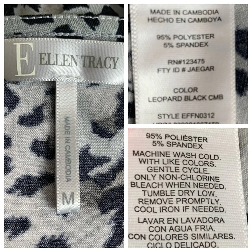 Ellen Tracy Women's Faux Wrap Dress Jersey Black Snow Leopard Size Medium M - Image 10