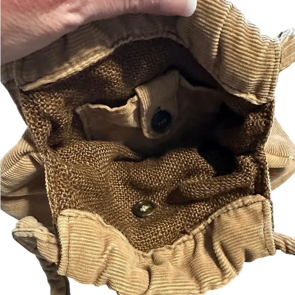 Corduroy Purse Khaki Handbag Boho Retro Tan - Image 5