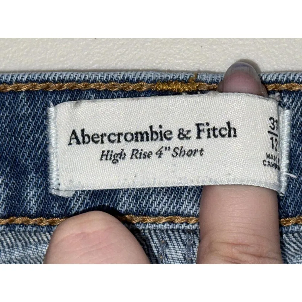 NEW Abercrombie & Fitch High Rise 4" Short Blue Denim Jean Shorts Size 31 12 - Image 3