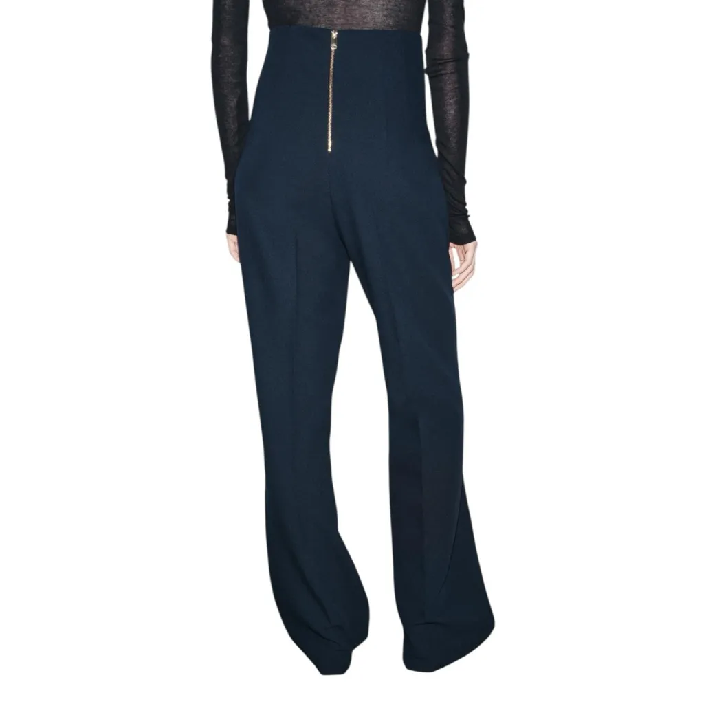 Zara Navy Blue High Waisted Wide Flare Leg Crepe Pants Size Small - Image 6