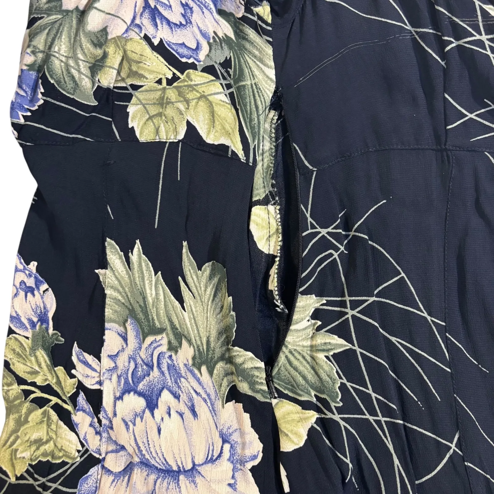 Floral Maxi Dress Black Green Blue Sleeveless‎ Cottagecore Women's Dress - Image 9