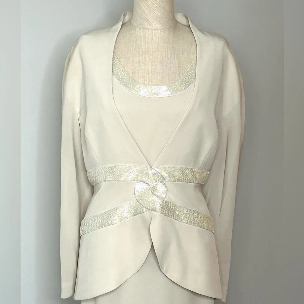 Vintage Daymor Couture Cream Beaded Formal Gown with Attached Jacket size 18 - Image 4