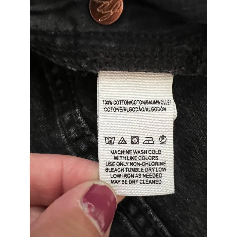 We The Free High-Waisted Black Denim Mini Skirt With Frayed Hem & Front Zipper C - Image 6