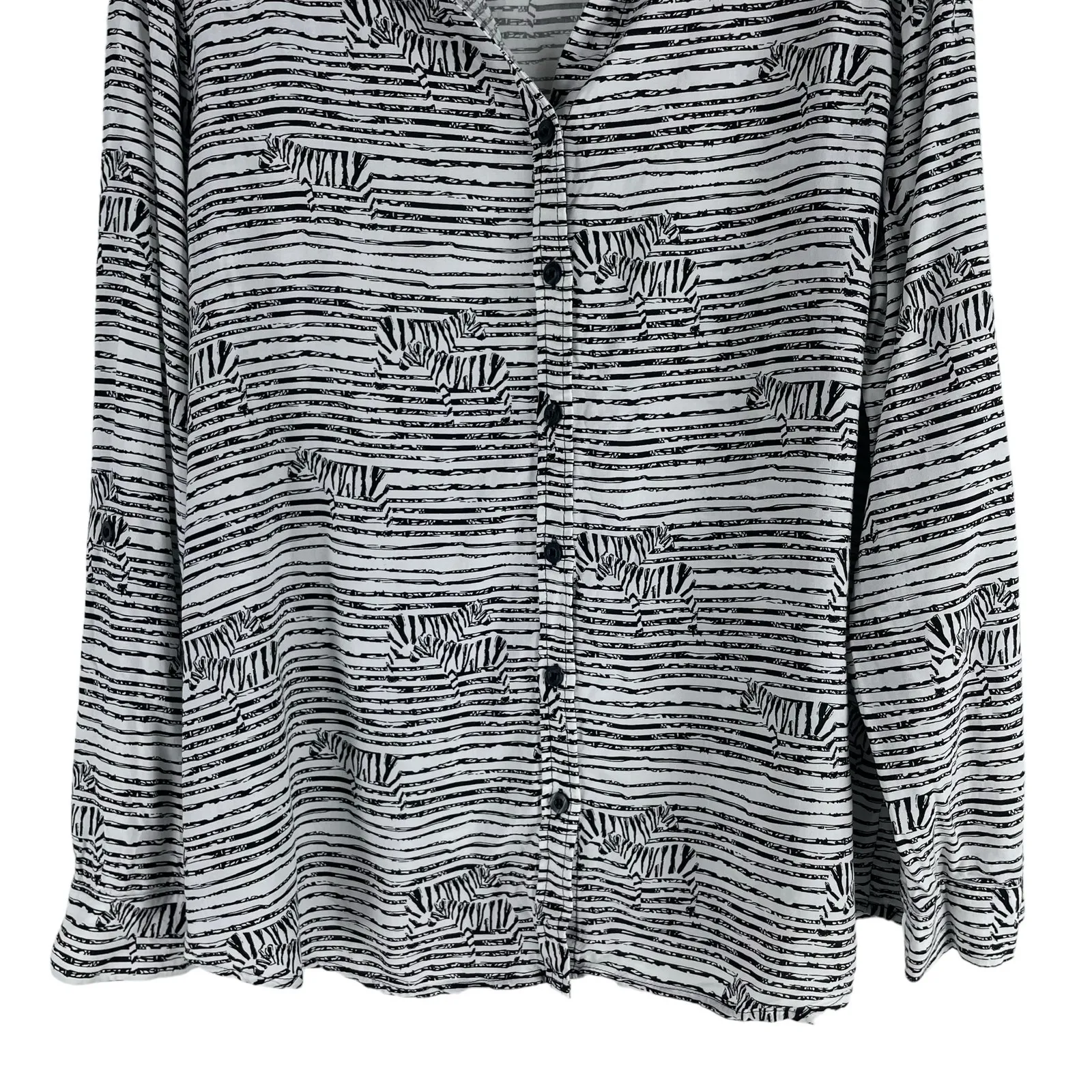 Chico's Zebra Stripe Printed Button Front Shirt Black White Size 1/ M - Image 4