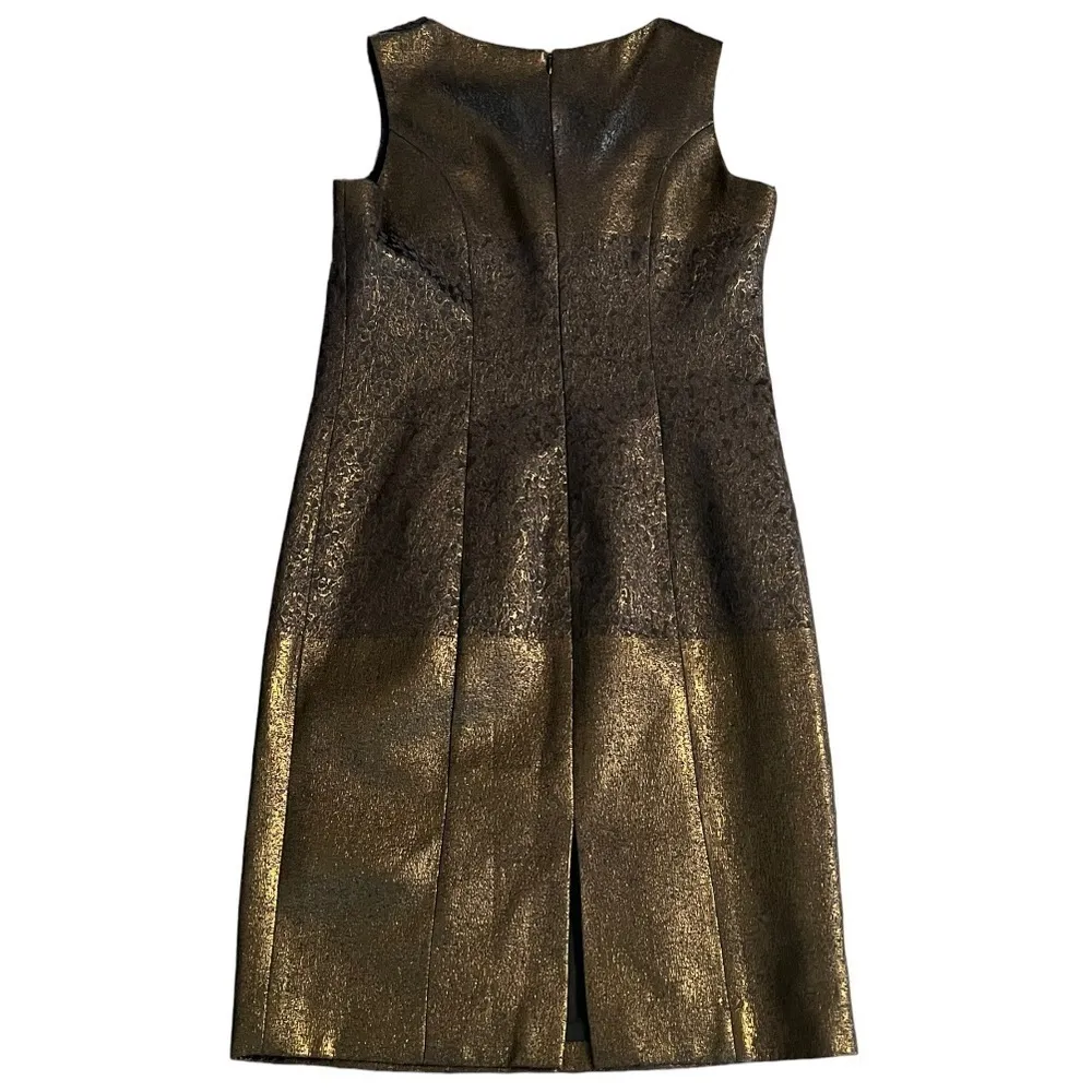 RICKIE FREEMAN Teri Jon Brocade Black Gold Mesh Floral Cocktail Sheath Dress 6 - Image 9