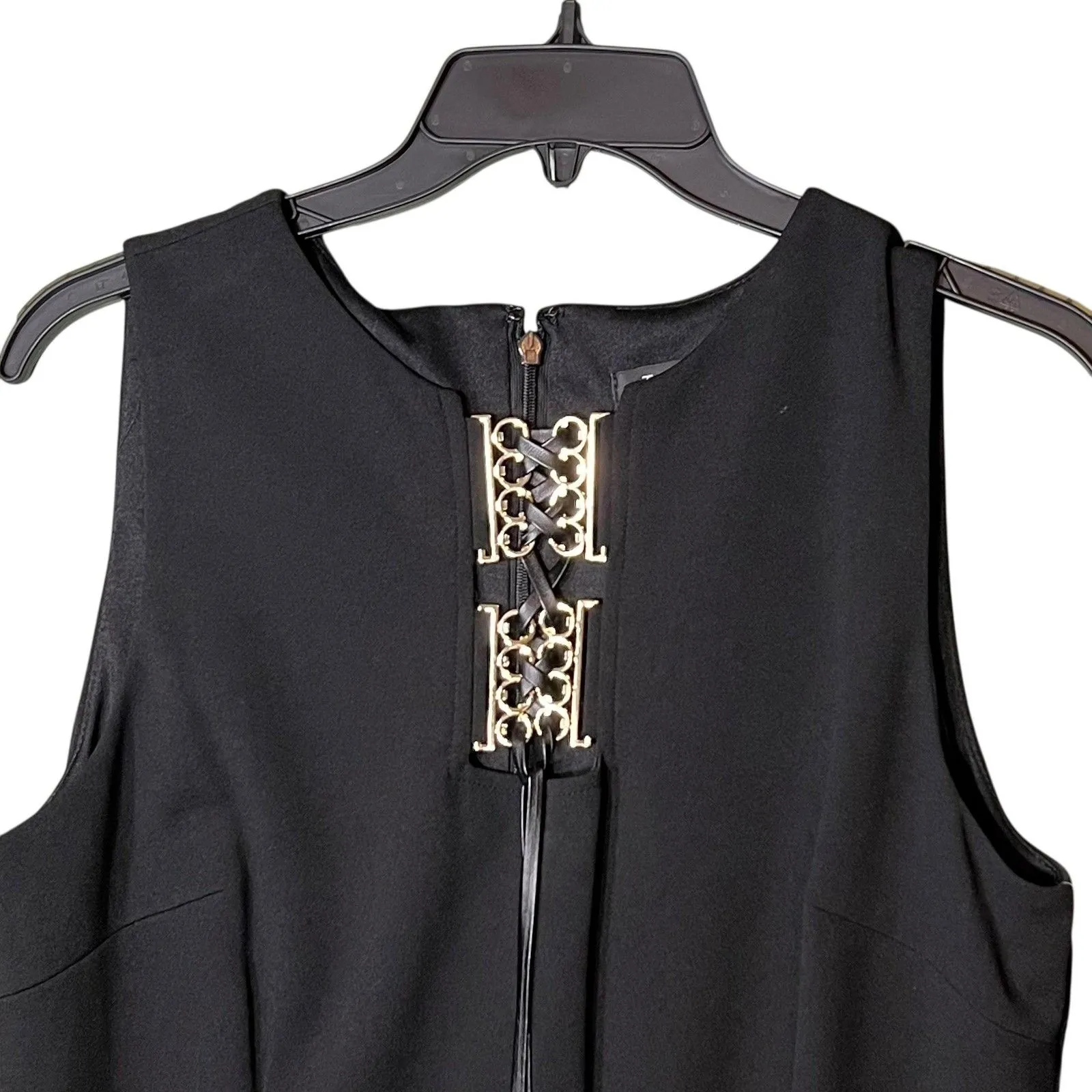 Tahari Arthur S. Levine Dress Womens Petite 10P Black Sheath Chain Tassel - Image 12