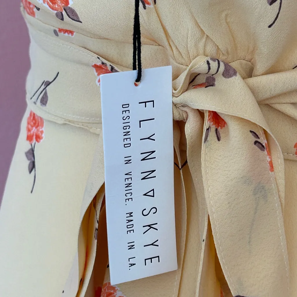 Flynn Skye yellow romantic, feminine,cottagecore floral slit midi dress XS NWT - Image 6
