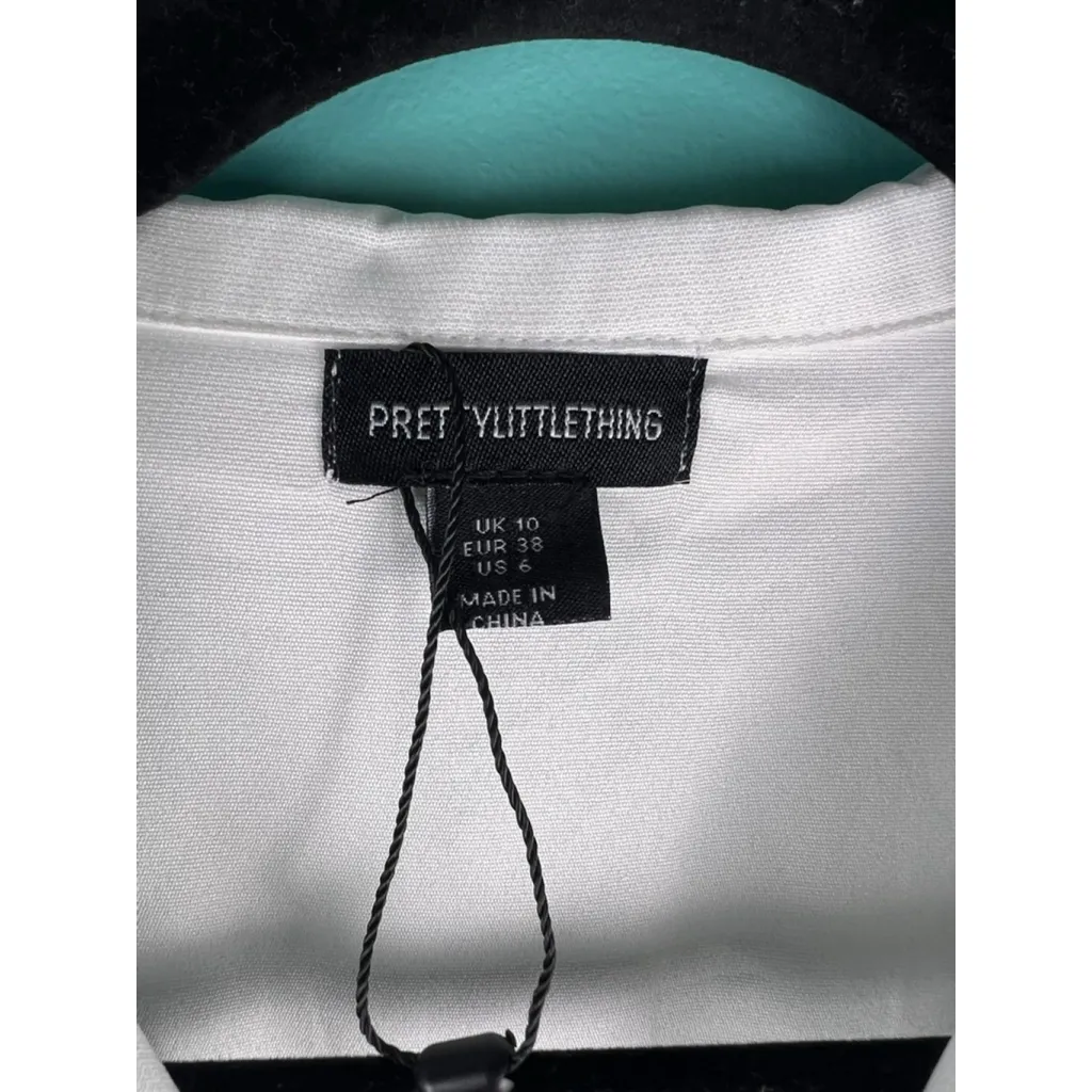 PrettyLittleThing White Long Sleeve Cut-Out Shirt Dress – Size 6 (US) - Image 2