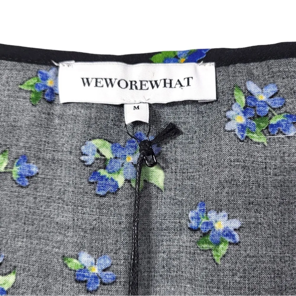 NWT WeWoreWhat Floral Print Ruffle Watercolor Ditsy Blouse in Black Multi - Image 4