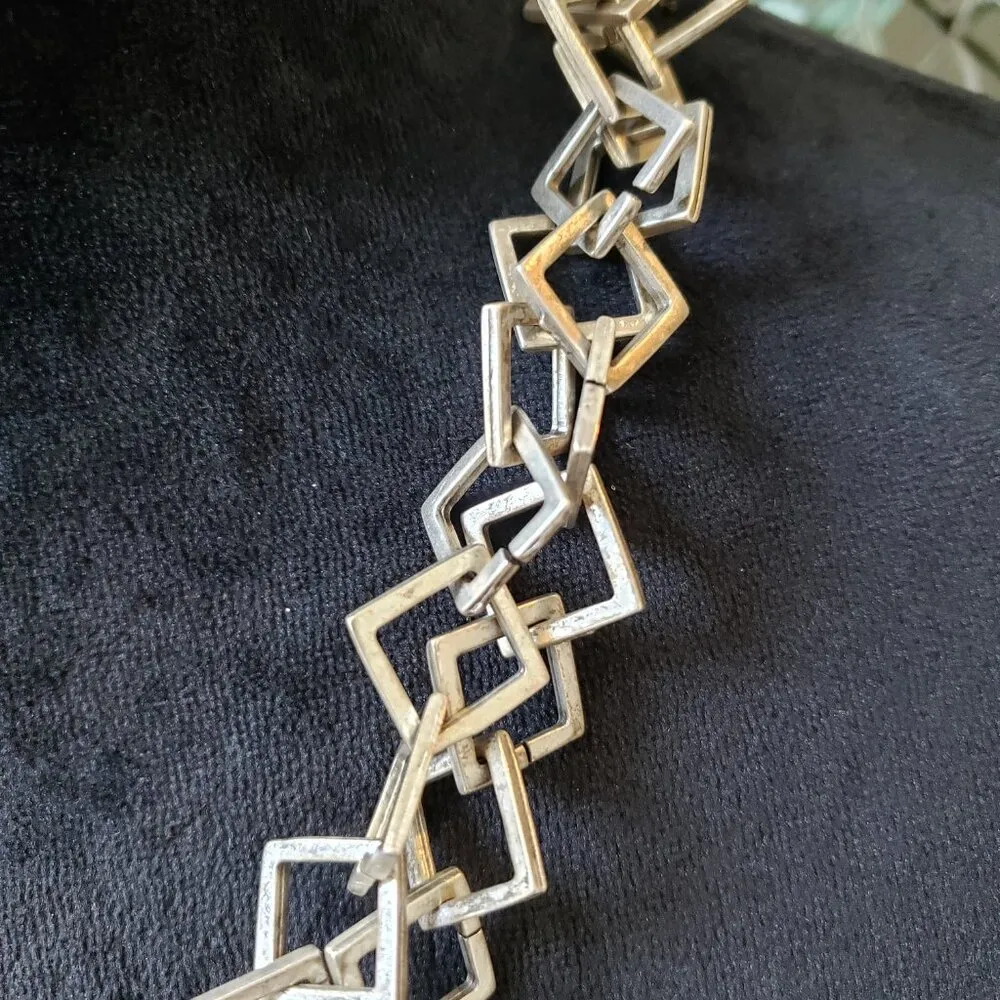 Womens Silver Tone Textured Squares Link Long 2 Strand Necklace w/ Lobster Clasp - Image 4