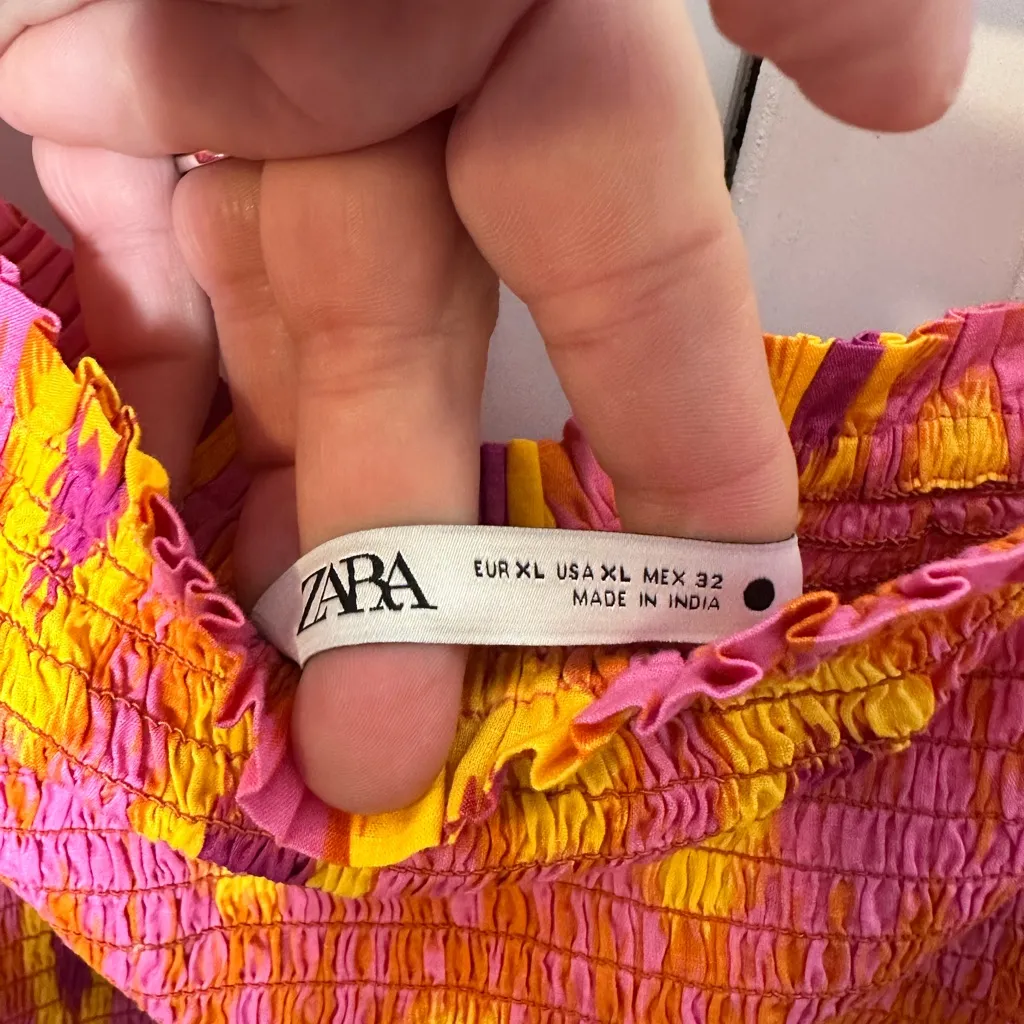 Zara Printed Midi Dress Puff‎ Sleeves Off the Shoulders Smocking  Cotton Boho - Image 3