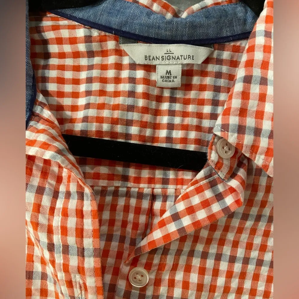 L.L. Bean Size M Red Orange Blue Short Sleeve Seersucker Button Down Mini Dress Size M - Image 8