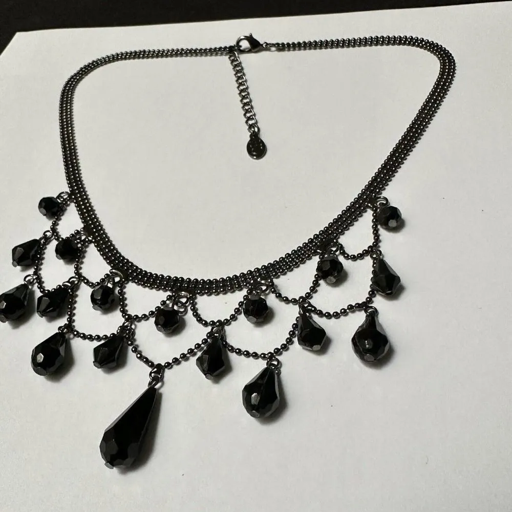 Women’s Signed CH Black Beaded Gothic Bib Necklace Crazy Horse By Liz Claiborne - Image 2