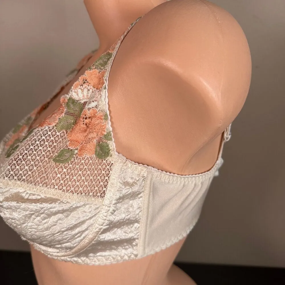 Vintage Spiegel 36D Womens Bra Floral Semi-Sheer Underwire Ivory Back Closure - Image 4