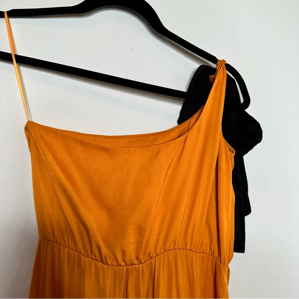 Maje Rasti One-Shoulder Satin Midi Dress in Yellow - Image 11