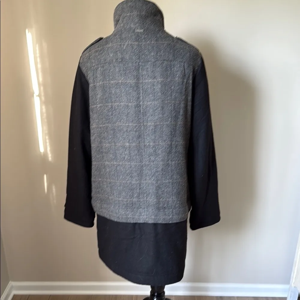 Prana Caprise Insulated Wool Blend Convertible Gray and Black Trench Coat - Image 7