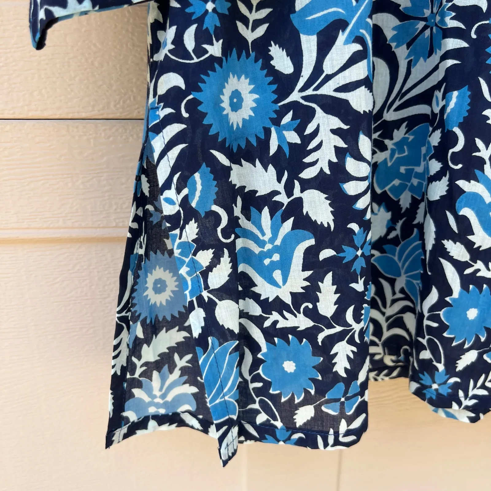 Dolma Cotton Lightweight Blue Floral Print Tunic Top India 3/4 Sleeve Size Large - Image 4